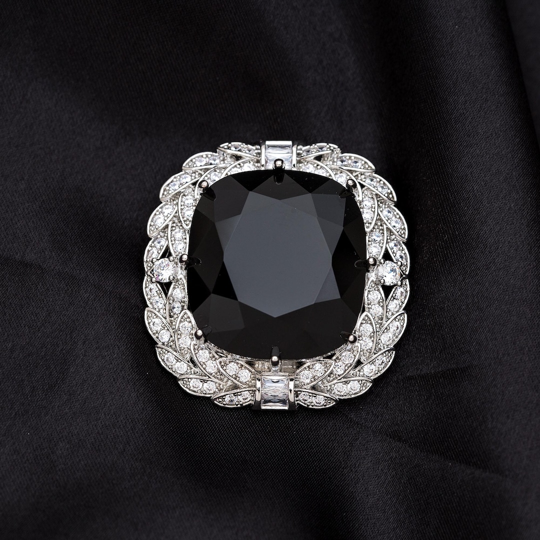 The Black Orlov Diamond Brooch With a Created Black Crystal and 5A Cubic  Zirconias