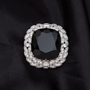 The Black Orlov Diamond Replica Brooch / and Necklace Option with a Created Black Crystal and 5A Cubic Zirconias