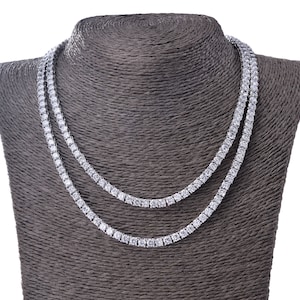 Tennis Riviera Necklaces 18k White Gold Plated Simulated Diamonds 5A Cubic Zirconia Multiple Lengths & 3mm, 4mm and 5mm Widths