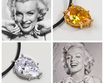 1950s Marilyn Monroe Moon of Baroda Leather Choker Necklace BIG 5A CZ Canary Yellow or White pear shape Pendant 20x15mm, equiv to 17.3 carat