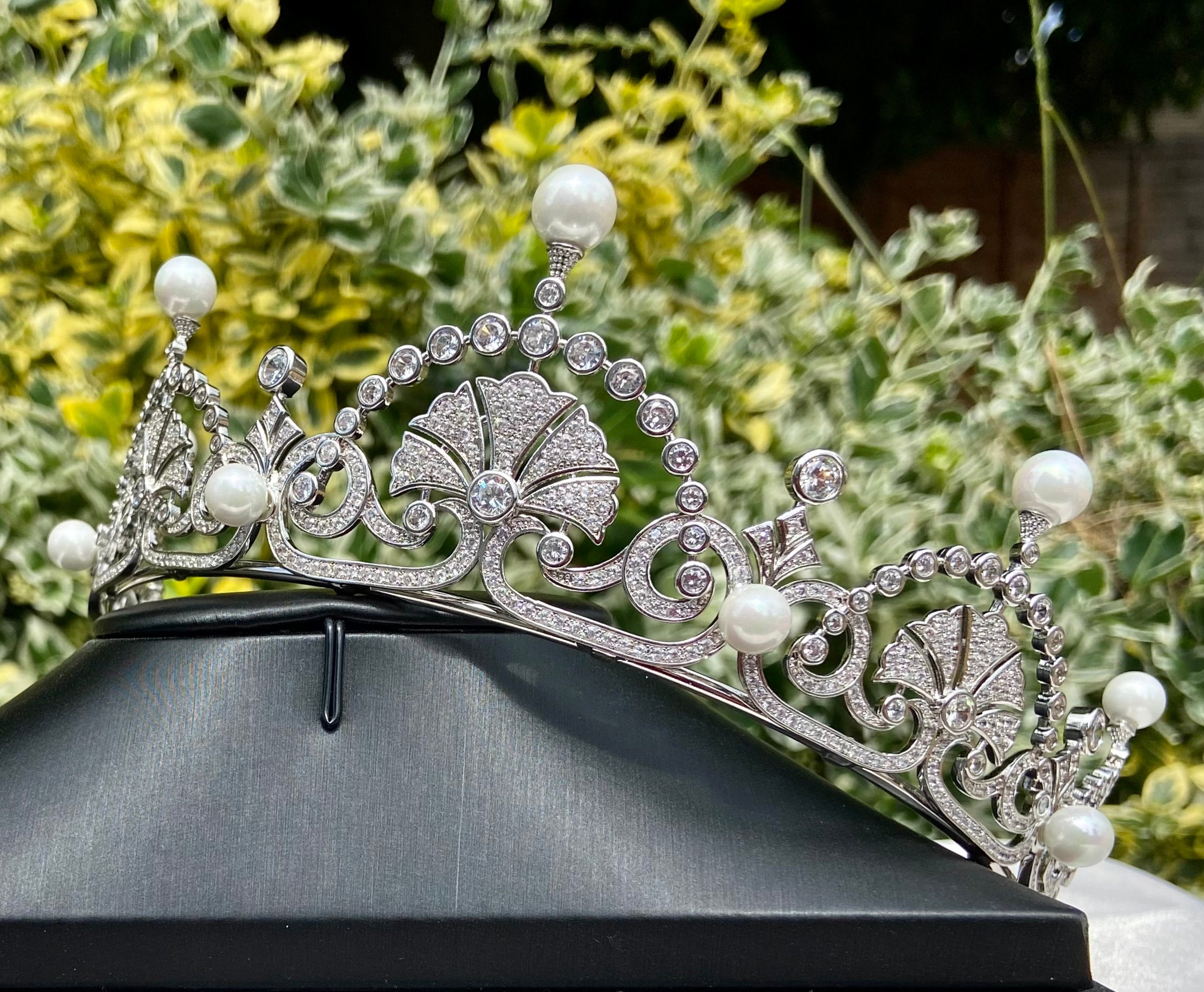 The Royal Lotus flower Tiara floral simulated diamond CZ and Etsy