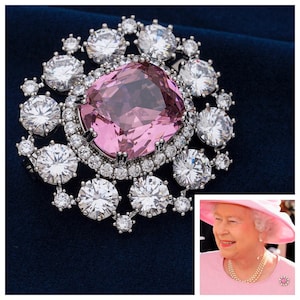 Queen Mary’s Pink Sapphire Cluster Brooch Replica With 5A Cubic Zirconia Rhodium Plated