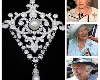 Drottning Victorias gyllene jubileumsbrosch, kunglig brosch, drottning Elizabeth 11, drottningmoderns kungliga juveler, i sammetspåse