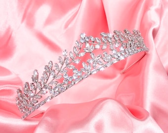 Bridal Tiara Vintage Roman Empire Design With 3A Cubic Zirconia Simulated Diamonds Rhodium Plated