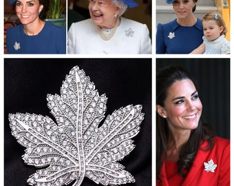 Reproduction d'une broche en forme de feuille d'érable royale canadienne EXCLUSIVITÉ DE LUXE Taille réelle incrustée de faux diamants 5A CZ, triple rhodié