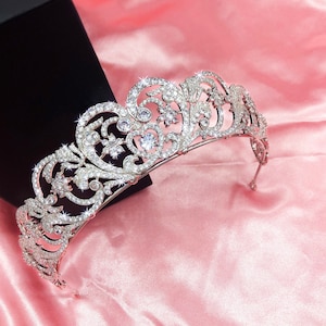 Tiara nupcial Princesa Diana Lady Diana Spencer Boda Real Lujo 5A CZ Brillante Diamante Simulado Chapado en Rodio