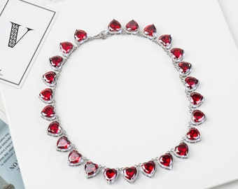 Pretty Woman Opera Necklace and Earrings Reproduction, Set with Simulated Rubies &  Diamonds in Bright Rhodium