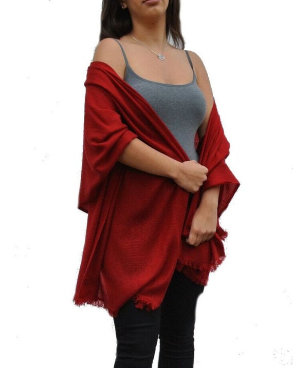 Large Ladies Luxury 100% Cashmere Shawl Lightest vanilla Handcrafted In Nepal