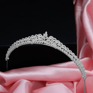 Bridal Tiara Dainty Melanie Elegant Kokoshnik Style with Simulated diamonds Cubic Zirconias Rhodium Plated