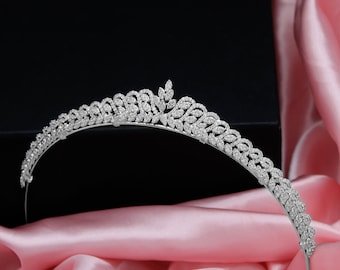 Bridal Tiara Dainty Melanie Elegant Kokoshnik style with Simulated diamonds Cubic Zirconias Rhodium Plated