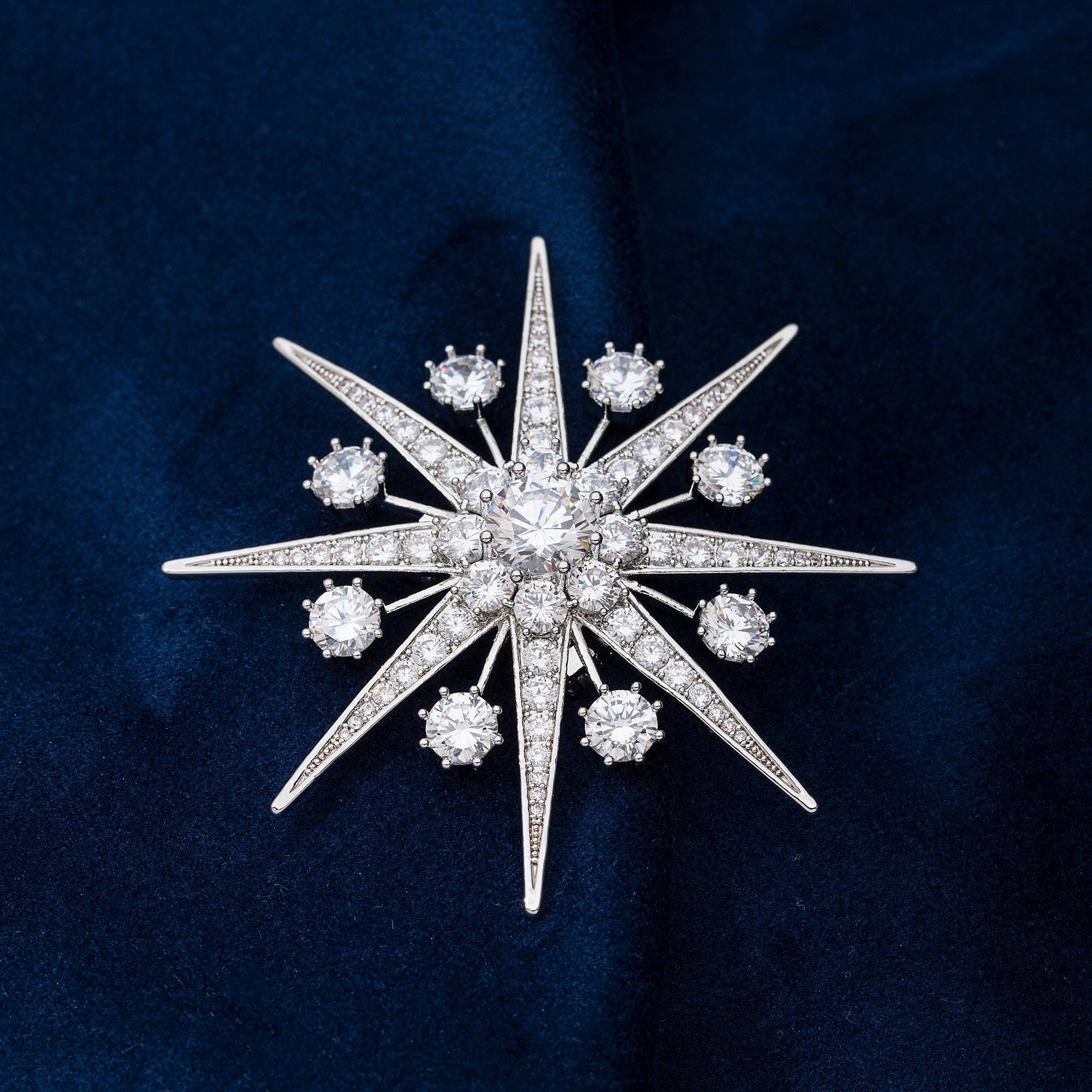Queen Elizabeth's Jardine Star Brooch With 5A CZ and Rhodium