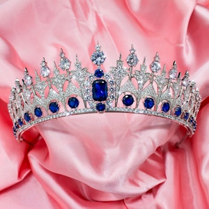 The Dutch Simulierte Sapphire Parure Tiara Luxus Königin Maxima der Niederlande, mit funkelnden Zirkonia besetzt