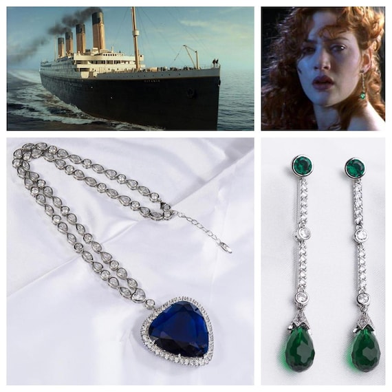 The Titanic Heart of the Ocean 18 Inch Necklace & Earring Set
