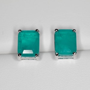 Paraiba Tourmaline doublet Austrian Crystal Stud earrings Rhodium Plated 925 Sterling Silver Emerald Cut and Princess Cut Options