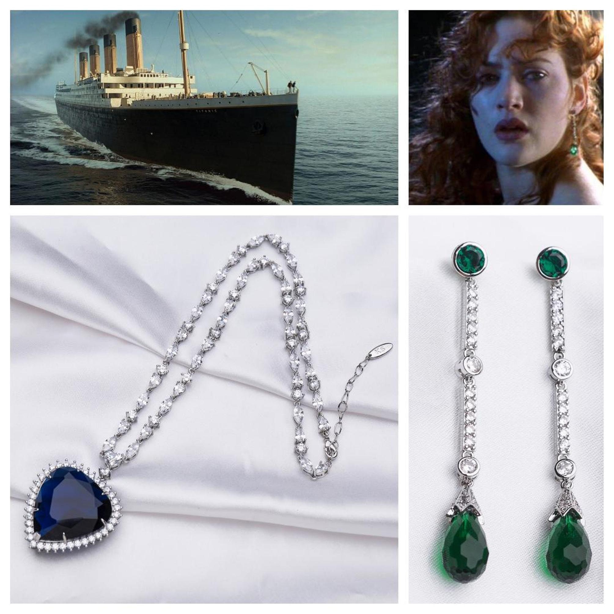 Collana Cuore Dell'Oceano Titanic, Ciondolo Con Zircone Blu, Catena 50 Cm, Regalo Donna