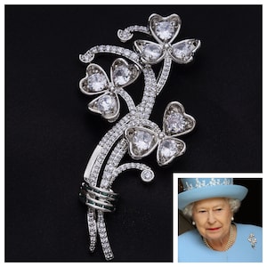 Broche/pendentif Rond Floral Années 80 - Métal Chromé Avec Strass - Occasion