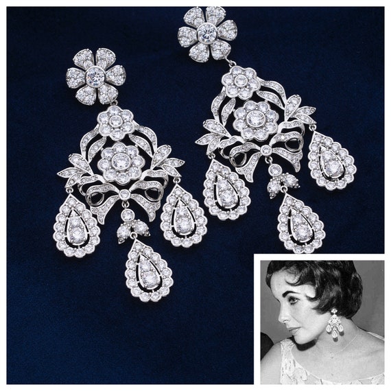 Cubic Zirconia Fan Dangle Chandelier Earrings Rhodium on Sterling Silver Cubic Zirconia Fan Dangle Chandelier Earrings Rhodium on Sterling Silver