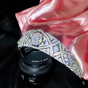 Tiara nupcial Meghan Markle, duquesa de Sussex, boda real, banda de diamantes Queen Mary, circonita cúbica 5A, diamantes simulados, baño de rodio