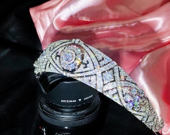 Tiara nupcial Meghan Markle, duquesa de Sussex, boda real, banda de diamantes Queen Mary, circonita cúbica 5A, diamantes simulados, baño de rodio