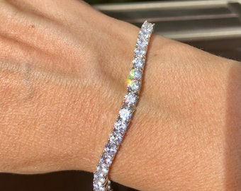◆HYERES LOR◆ Essence Silver (P) 4 Prong Tennis Bracelet 3m 925 Sterling Silver Tennis Bracelet Riviera Style, Simulated