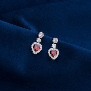 New Luxury Pretty Woman Opera Necklace & Drop Earrings Reproduction, with Ruby Red and White 5A CZ Rhodium Plated, Julia Roberts Inspired image 9