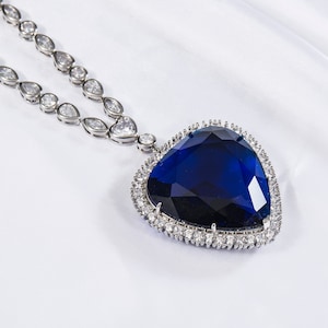 Titanic Heart of the Ocean Necklace + Pendant, Mega 55 Carat Blue Crystal & 5A Cubic Zirconias.