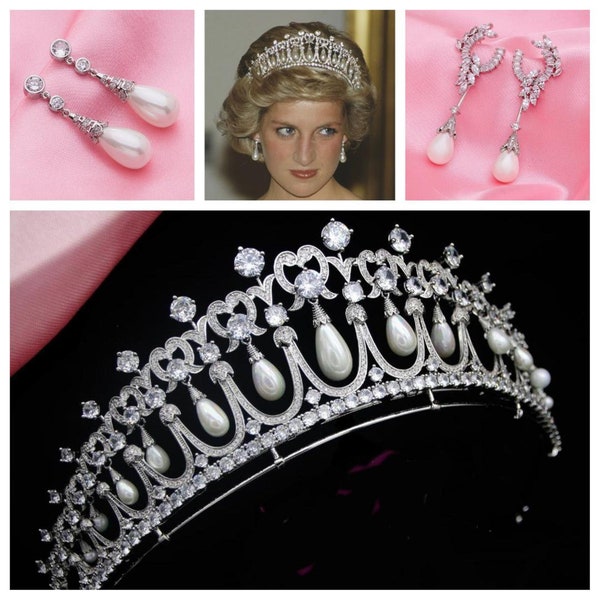 Cameble Lovers Knot Tiara & Südsee Perle oder Collingwood Ohrring Repliken Braut Tiara Prinzessin von Wales mit 5A Cubic Zirkonia