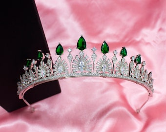 Bridal Tiara Princess Sofia of Sweden Royal Wedding With 3A Cubic Zirconia Rhodium Plated  With simulated Emerald Accents