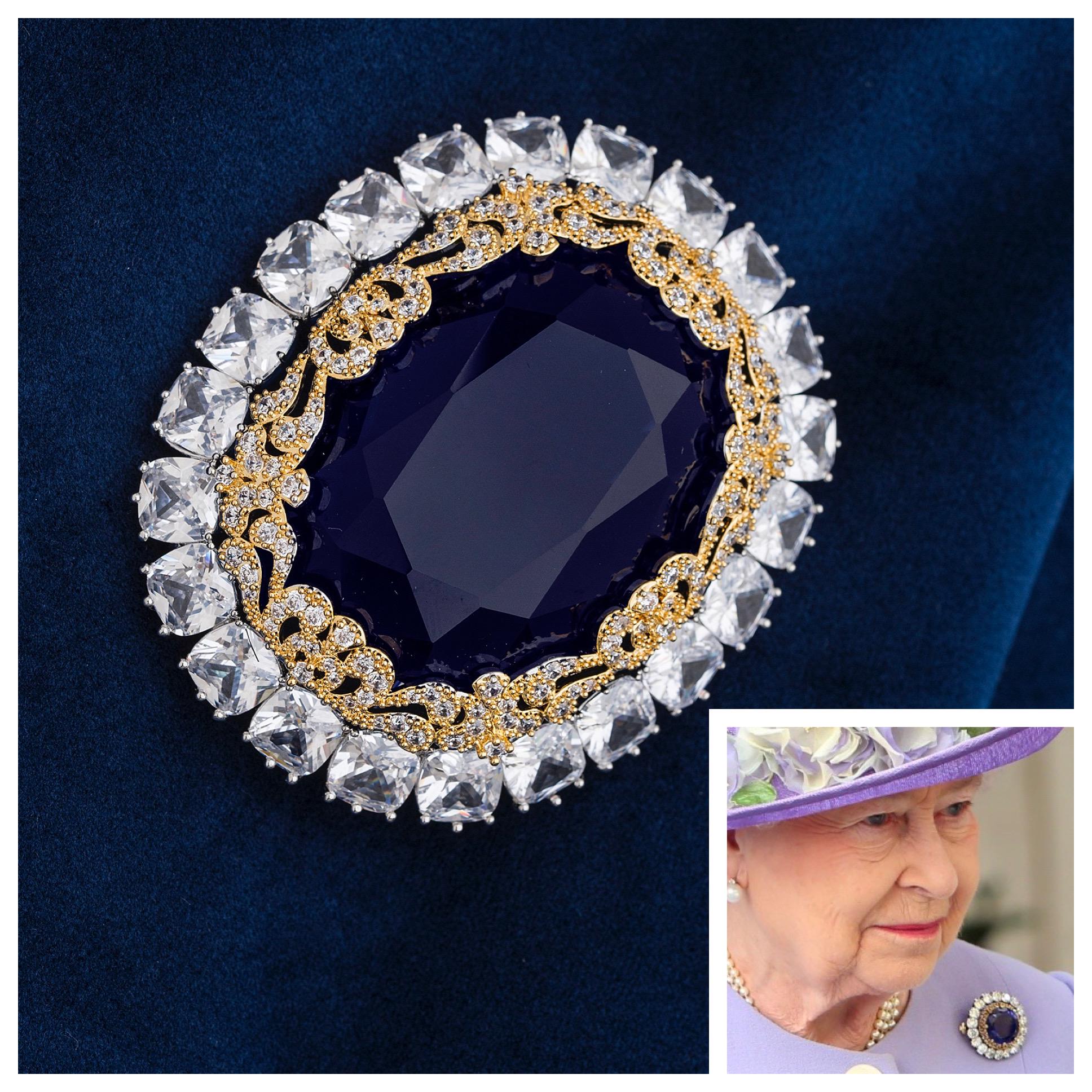 REPIPIARMARIO 、BLING JEWEL　卒服 Empress Marie Feodorovna Sapphire Cluster Brooch With 5A Cubic