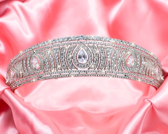 Bridal Tiara Luxury Baroque royal Wedding Set With AAA Cubic Zirconias simulated diamonds Rhodium plated