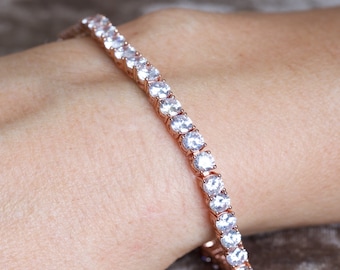 18k Rose Gold Plated Tennis Bracelets, Riviera Style in 3mm 4mm and 5mm simulated Diamonds 5A Cubic Zirconia