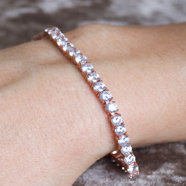 18k Rose Gold Plated Tennis Bracelets, Riviera Style in 3mm 4mm and 5mm simulated Diamonds 5A Cubic Zirconia