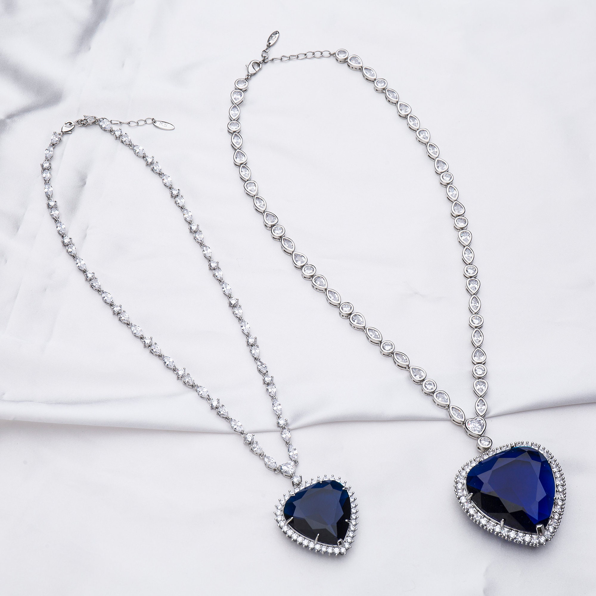 Collier Titanic Cœur De L'Océan - Pendentif Saphir Cristal Pour Femme, Cadeau Romantique