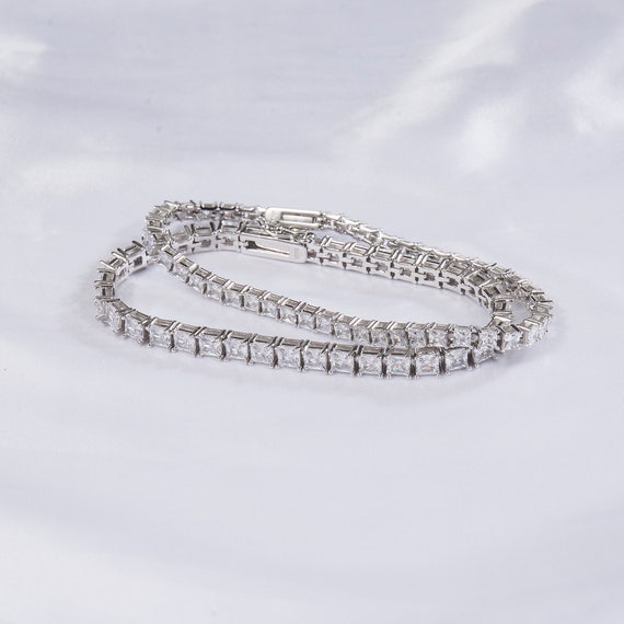 7" Gold Plated Tennis Bracelet with 4mm Princess Cut CZ