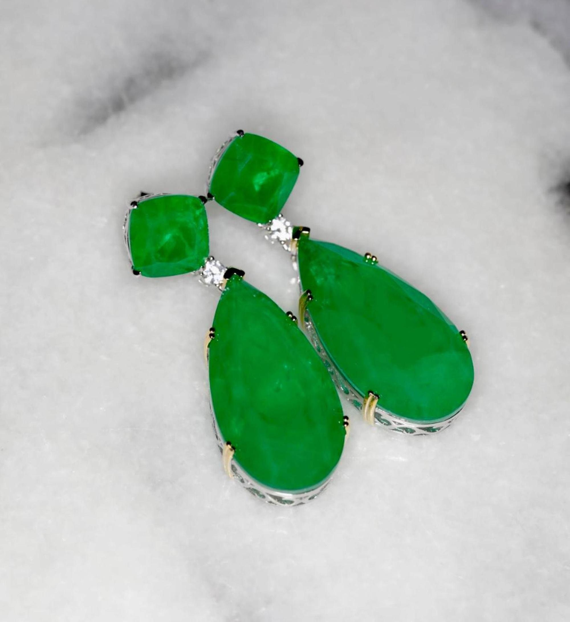 14k Gold Diamond Emerald India Ethnic Look Drop/Dangle Earrings 925 Silver 