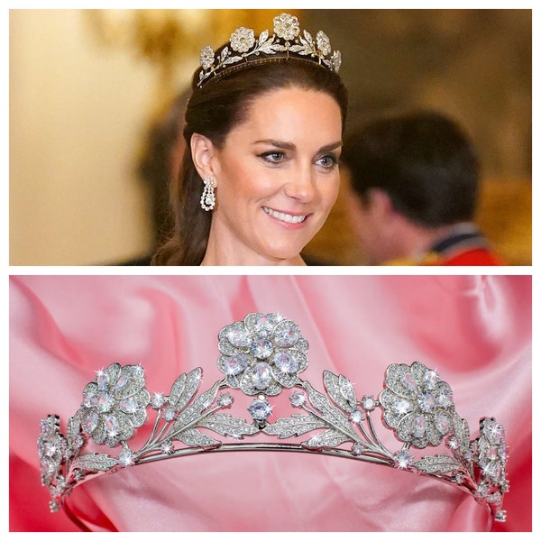Bridal Tiara The Strathmore Rose Royal wedding Roaring 1920s Queen Elizabeth Bowes-Lyon the Queen Mother floral simulated diamonds Zirconia