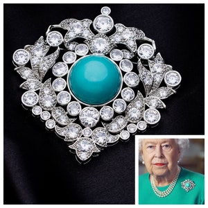 Queen Mary’s Simulated Turquoise Brooch EXCLUSIVE Full Size Replica with 5A Cubic Zirconia.