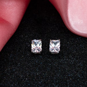 Radiant Cut Stud Earrings 5A CZ Simulated Diamond Set in Solid 925 Sterling Silver 6x8mm Equivalent to 1.5 Carat