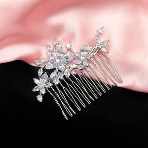 Bridal Hair Comb with Simulated Diamonds Cubic Zirconias wild Flower Spray Rhodium plated, multi buy savings for your bridesmaids gifts