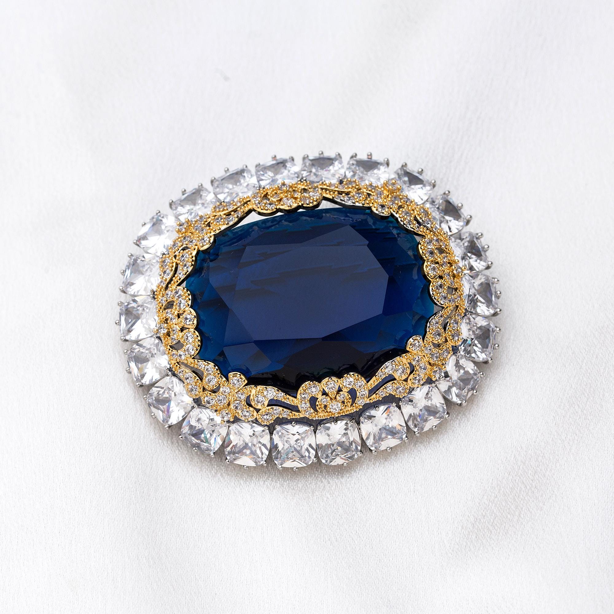 Empress Marie Feodorovna Sapphire Cluster Brooch With 5A Cubic