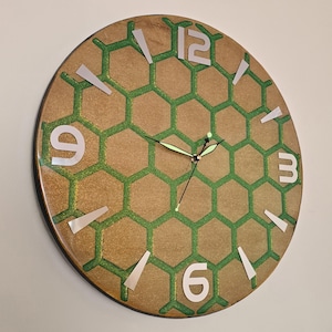 Custom Honeycomb Epoxy Resin Wall Clock – Personalized Handmade Wood Clock for Modern Home Decor
