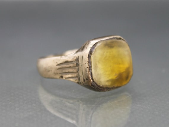 Ancient Medieval Ring with amber. Medieval jewelry