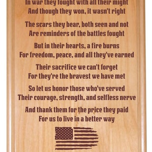 Veteran Poem Plaque Laser Engraved | Veteran gift | military service memorial | Plaque | army | navy | airforce | marines