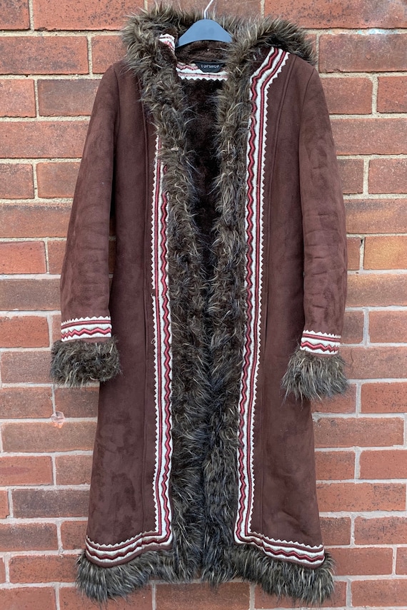 Vintage 90s does 60s/70s, long faux suede afghan,