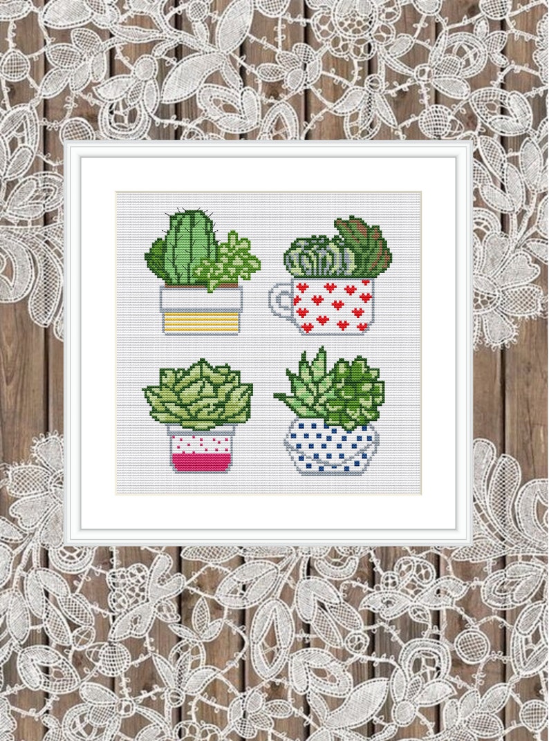 Succulent plants cross stitch patterns plants cross stitch Etsy
