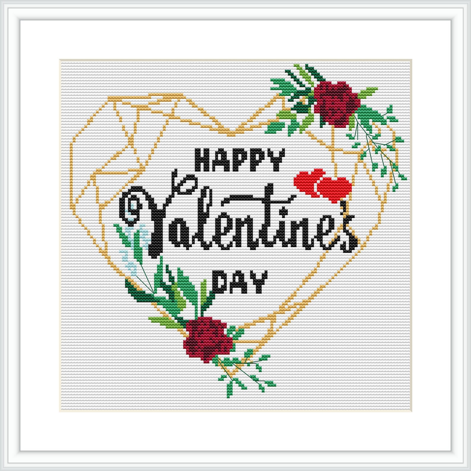 Happy Valentine S Day Cross Stitch Pattern Easy Counted Etsy