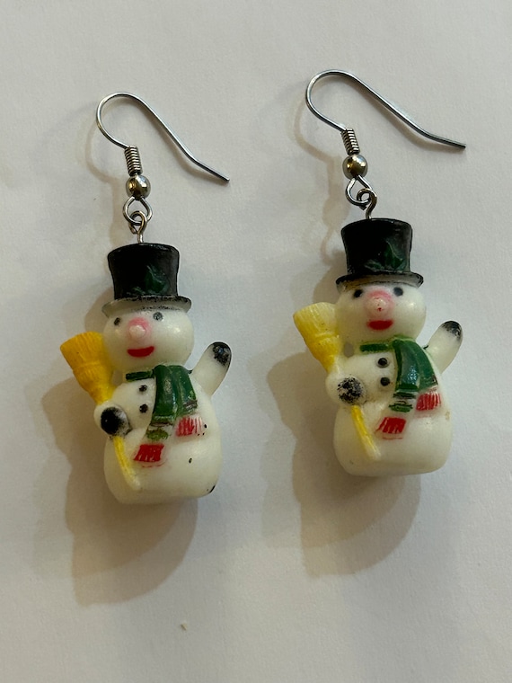 Vintage Holiday Christmas Snowman Earrings