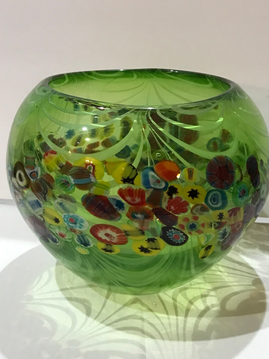 Green Murano Millefiori Latticino Glass Bowl Home Decor Etsy