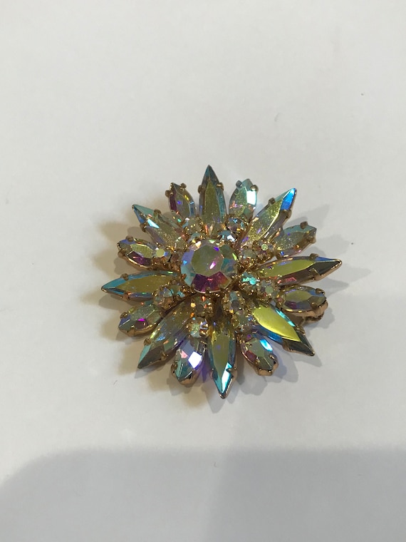 Vintage Iridescent Rhinestones Brooch  Pin