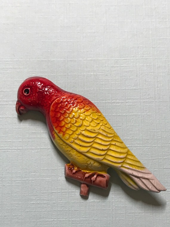 Vintage Parrot Red and Yellow Brooch Pin - image 2